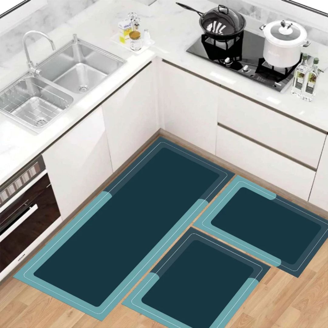 Kit com 3 Tapetes para Casa e Cozinha Antiderrapante Absorvente Premium