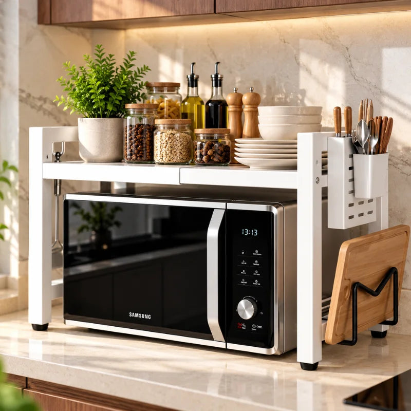 Organizador de Cozinha 2 em 1 com Prateleira para Micro-ondas e Condimentos