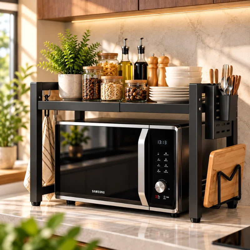 Organizador de Cozinha 2 em 1 com Prateleira para Micro-ondas e Condimentos