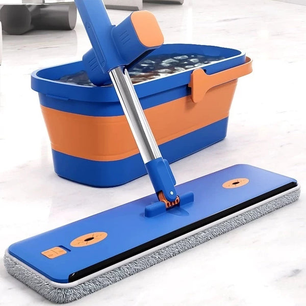 Esfregão Mop Mágico em Microfibra 360° com Balde Dobrável