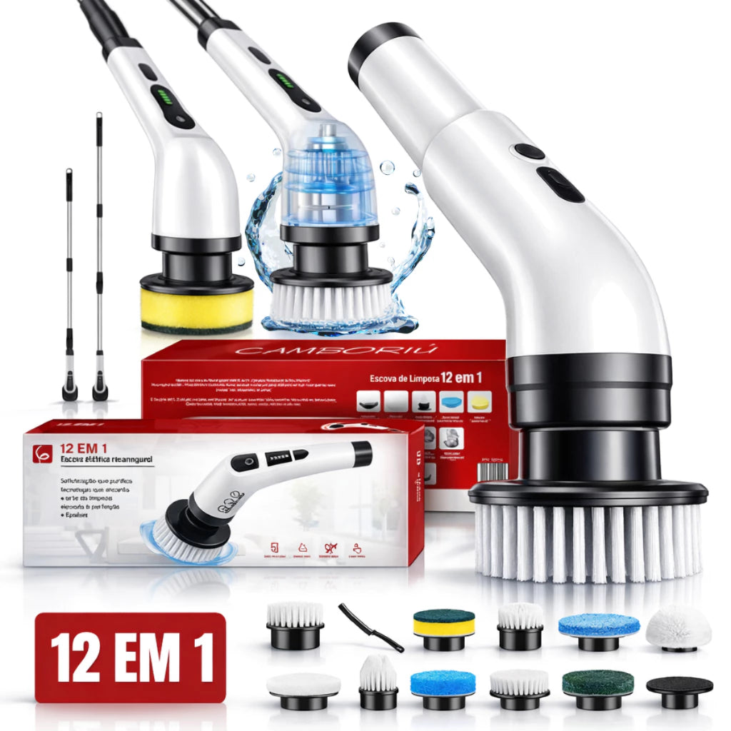Escova Elétrica Giratória 12 em 1 – Limpeza Sem Esforço